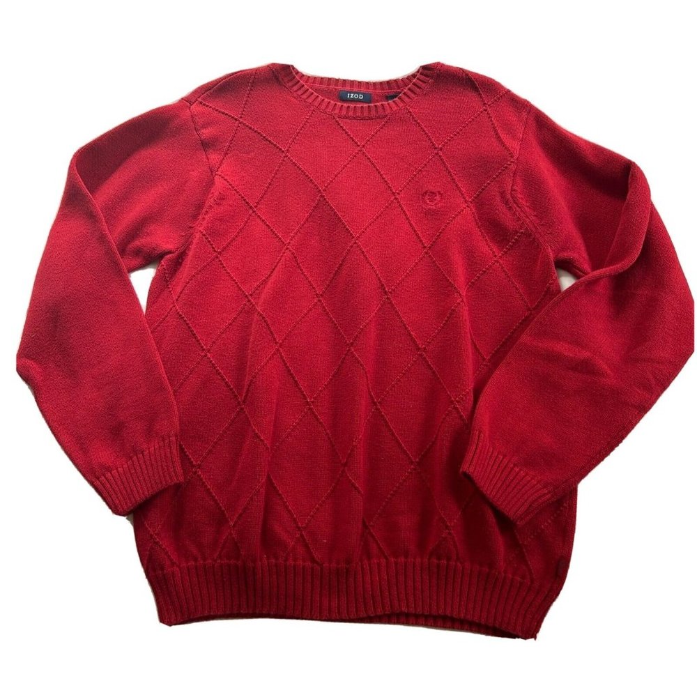 IZOD Sweater Cable Red Pullover Long Sleeve Cotton Crew Neck Mens Large